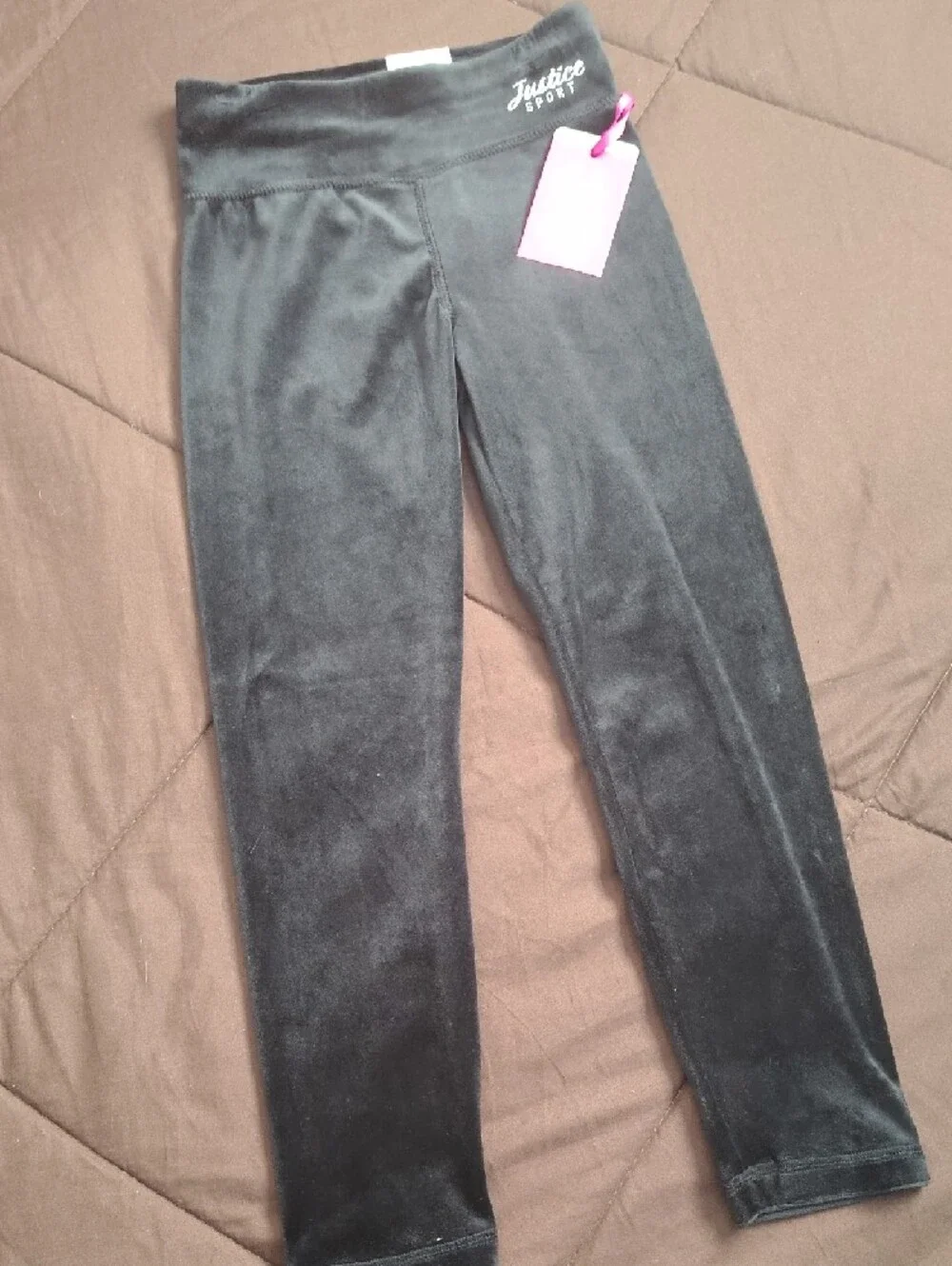 Justice Black Velvet Leggings with Logo